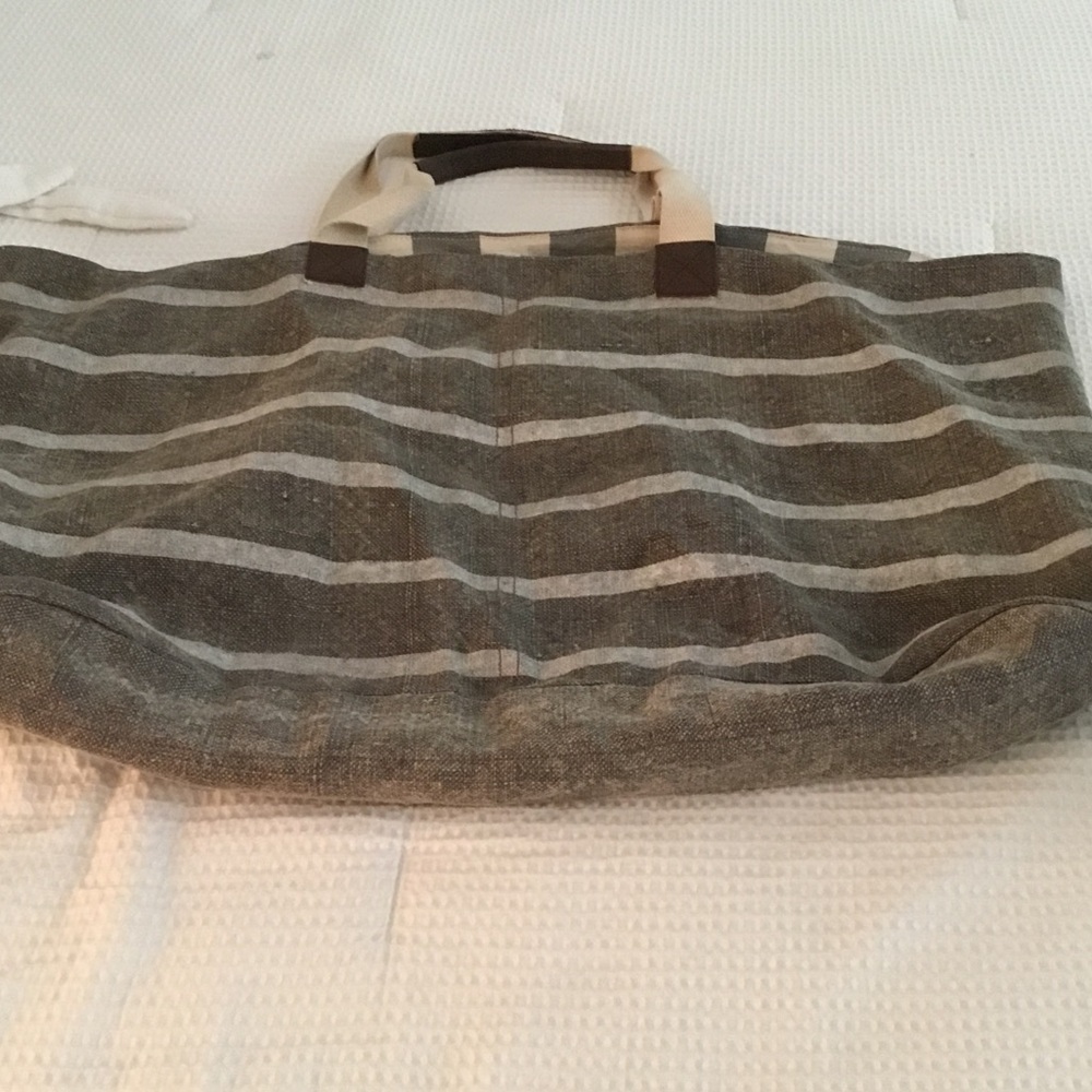 Striped Canvas Weekender Tote in Gray and Cream